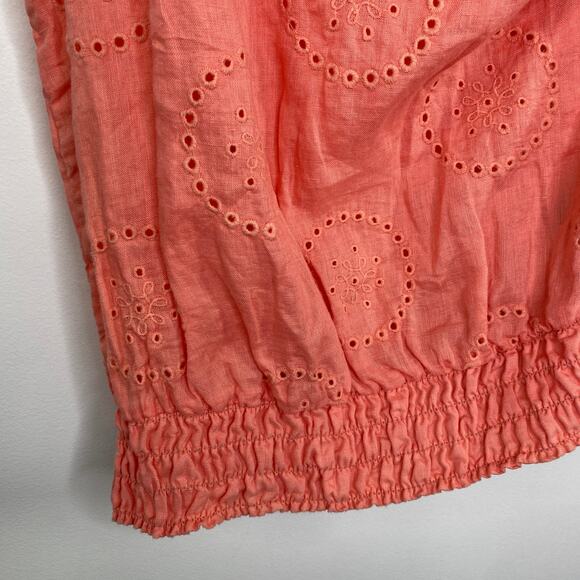 Express Salmon Peach Pink One Shoulder Ruffle 100% Linen Top Women's Size Medium - Picture 3 of 7